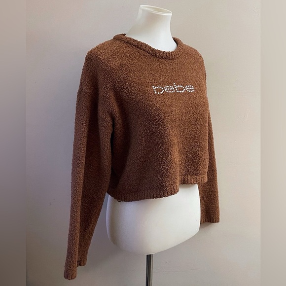 bebe Brown Crew Neck Crop Sweater Oversized S Fall Chic - Picture 5 of 8